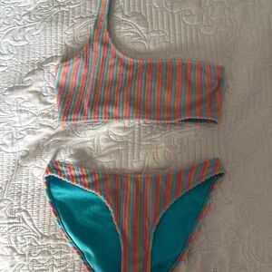 Triangl sherbet one shoulder bikini set!